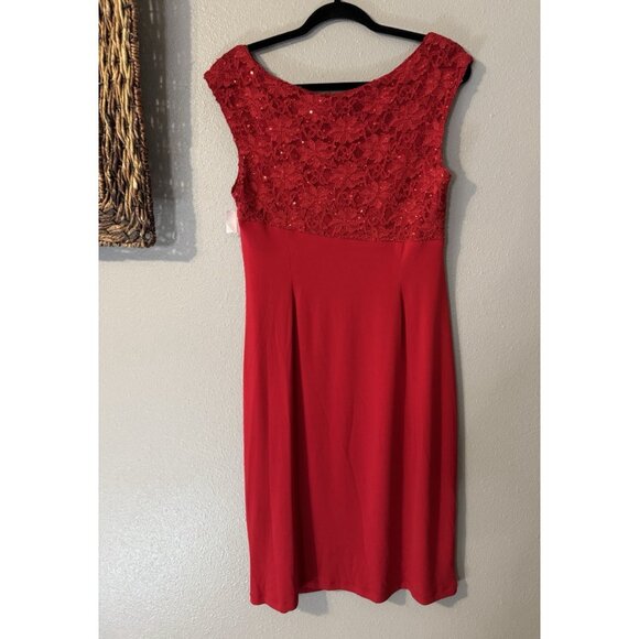 Connected Apparel Dress 14 Red Sequin Lace Trim Sleeveless Washable NEW - Picture 7 of 9